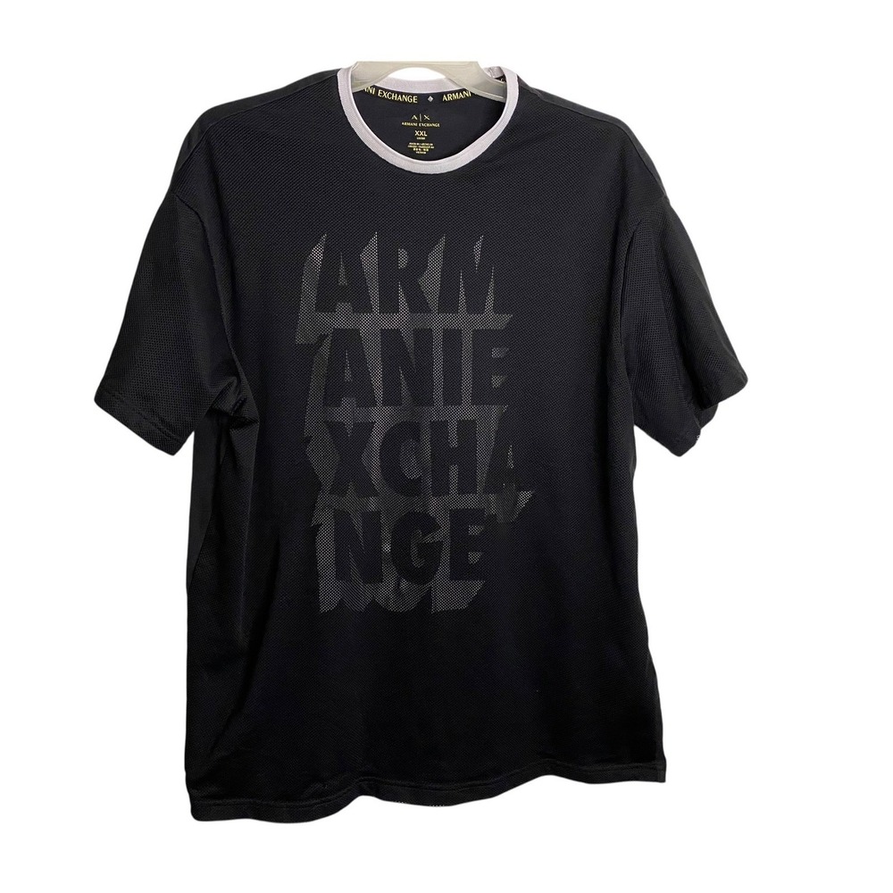 Armani Exchange Mens XXL Black Mesh Overlay Logo Graphic T-Shirt